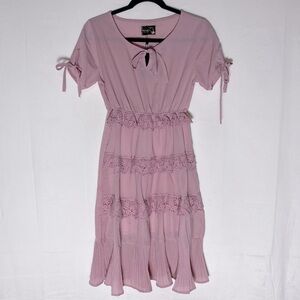Kookkai Dusty Rose Boho Cottagecore Prairie Midi Dress W Lace Trim S